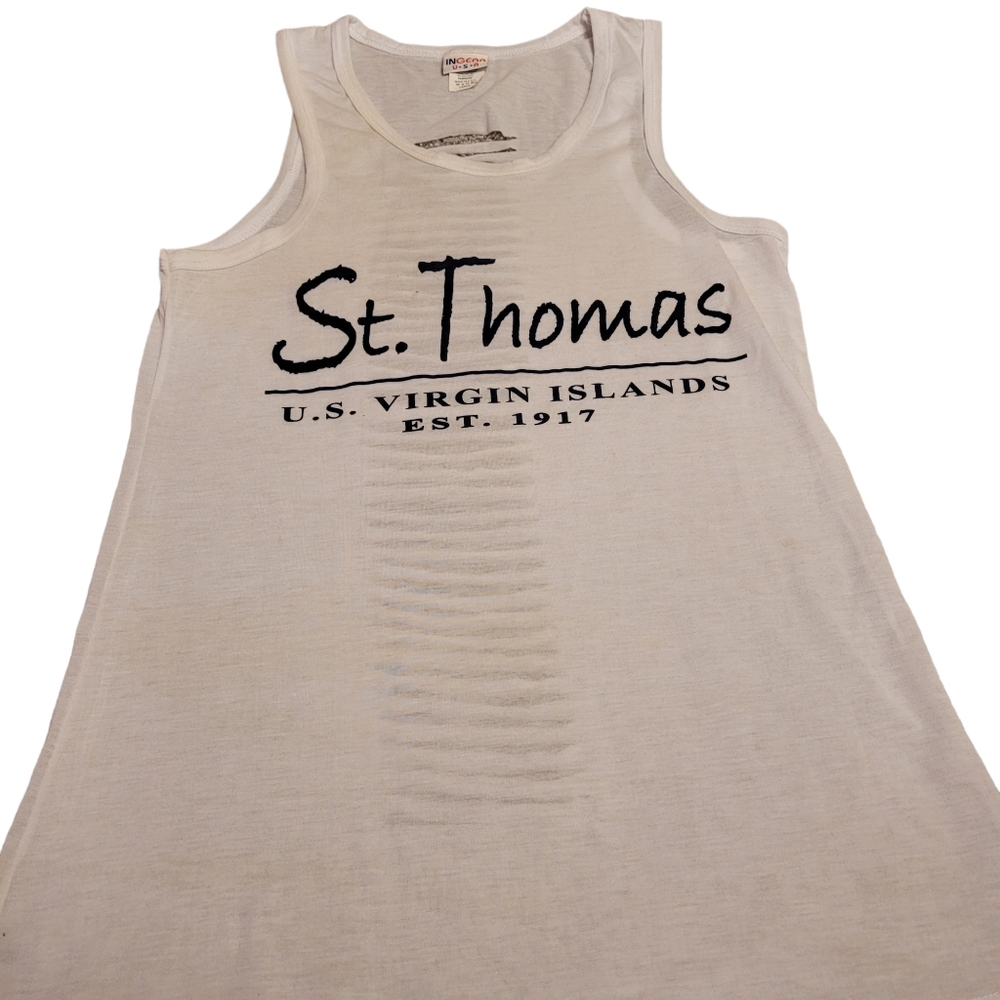 Ingear Tank Top Large St Thomas US Virgin Islands Est 1917 White Cut Back